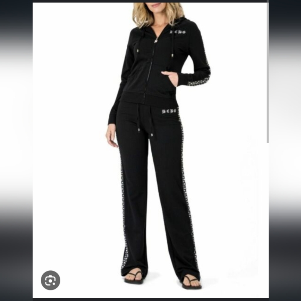 NWT-BCBG- Medium- Black Jumpsuit w/Simple but Bedazzled Hoodie and Pants!